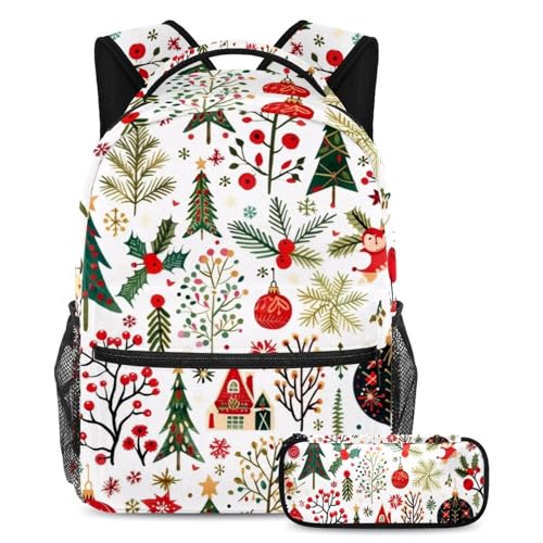 Lot de 2 sacs à dos de Noël grande capacité avec trousse pour élèves et ados