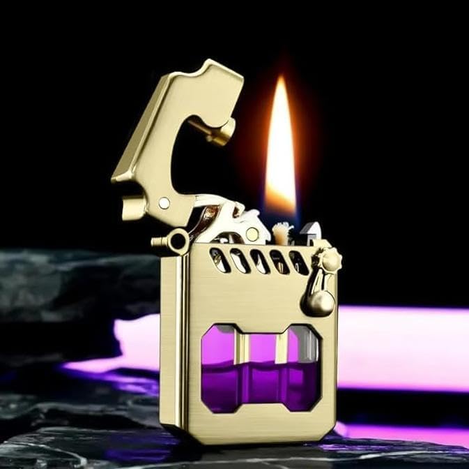 Mecha Metal Rocker Lighter, Vintage Trench, Retro Kerosene Table Lighter for Men