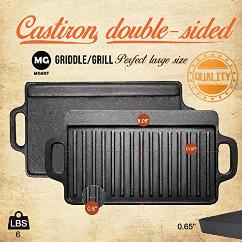 Cast Iron Griddle Plate 13 X 8 Inch | Reversible Cast Iron Grill/Griddle Pan | Double Sided Stove Top Griddle On Single Burner | Pre-Seasoned Small Cast Iron Griddle 1 Piece #TOP2