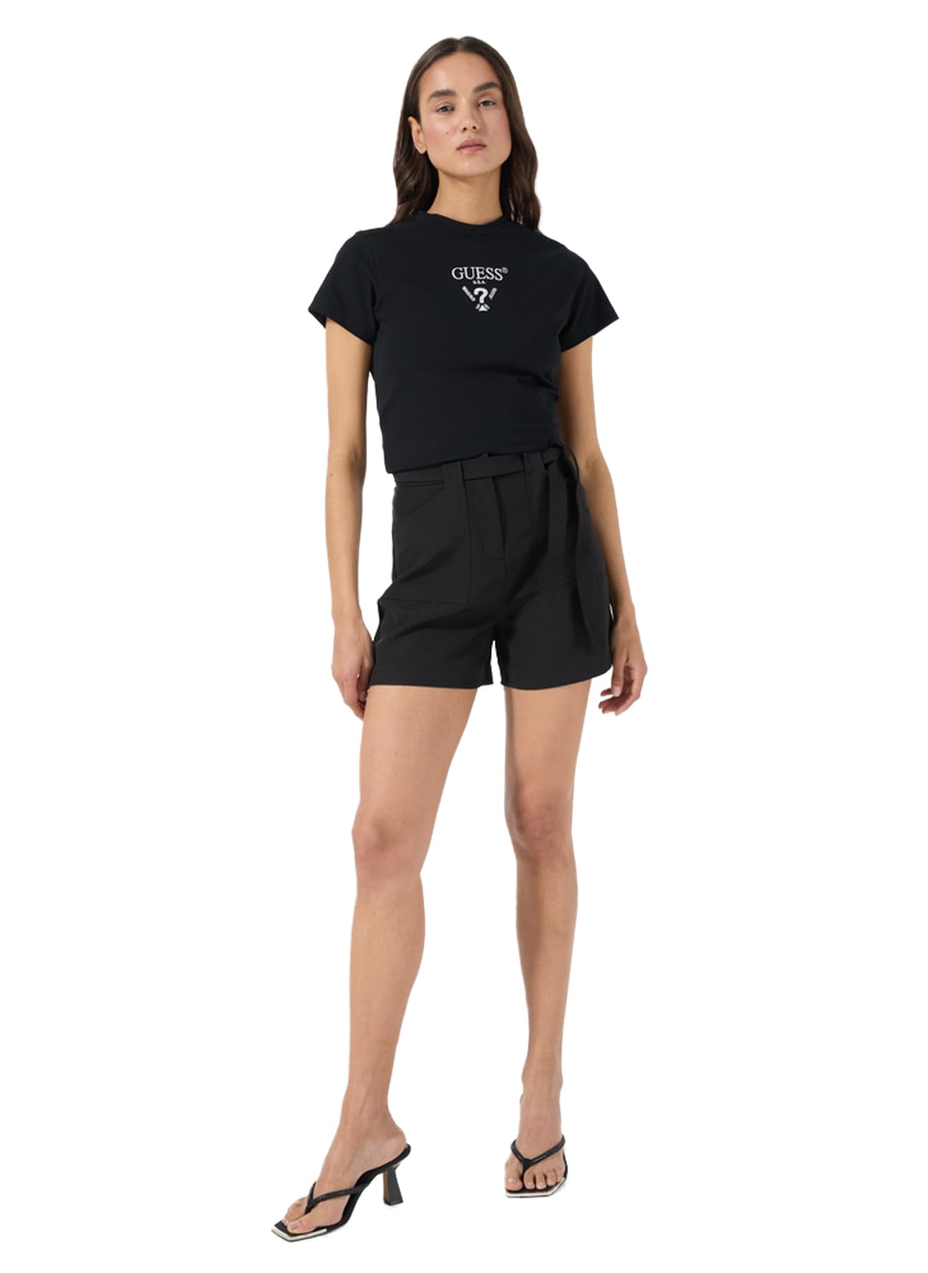 Guess Yüksek Bel Loose Fit Siyah Kadın Şort NEW VALENTINA SHORT - NEW RECY POLY