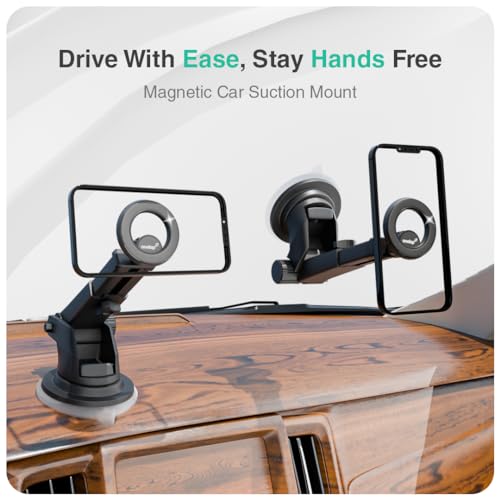 Image of Onelap MagHold 2 (with 2 Magsafe Phone Sticky Rings) - Universal Magnetic Car Phone Holder | Suction Cup Windscreen and Dashboard Mount | Android or iOS Devices | 360 Degree | Strong Magnetic Grip