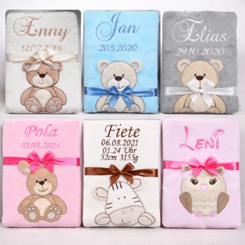 WESKEY Babydecke mit Namen und Datum Bestickt