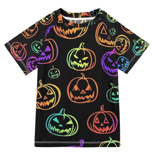 Kids Swimsuit Halloween Monster Pumpkin Colorful Sunscreen T-Shirts Swimwear Sets UPF 50+