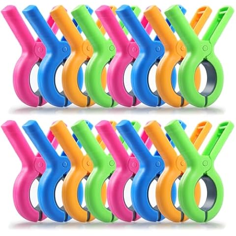 16 Pcs Beach Towel Clips for Beach Chairs, Towel Holder for Beach Chair Pool Chair on Cruise, Jumbo Size Heavy Duty Clothes Pins, Beach Chair Clips to Keep Your Towel from Blowing Away, 4 Colors Cover