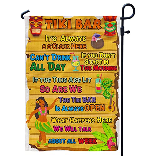 Tiki Bar Sign For Decorations Outdoor, Luau Party Garden Flag Hawaiian Tropical Banner For Outside Hanging Decor 12X18Inch Double Sided Burlap #TOP10