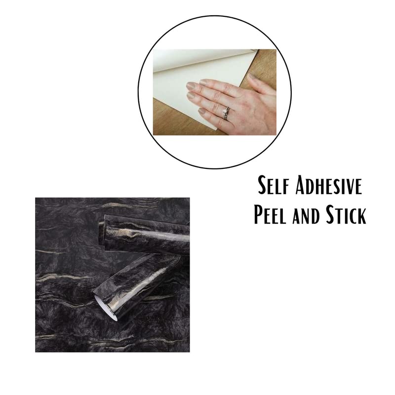 Image of Self Adhesive Wallpaper Waterproof Old Furniture Vinyl Stickers Wooden Door Wardrobe Desktop PVC Wall Papers (12 x 24 inch, Black Marble)
