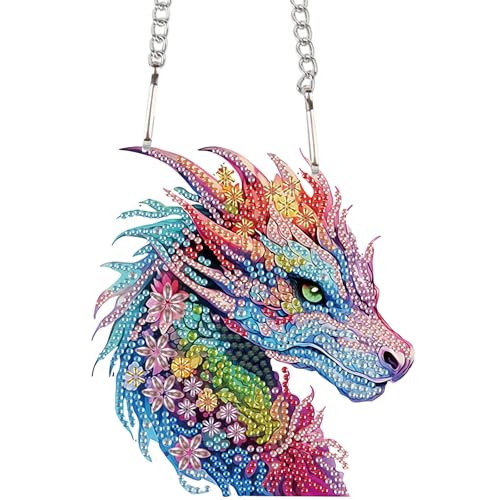 Image of AiYuanzsh Colorful Dragon Diamond Art Painting Hanging Decor - DIY 5D Crystal Rhinestone Art Kit for Adults, Fantasy Window Wall Ornament Craft Gift