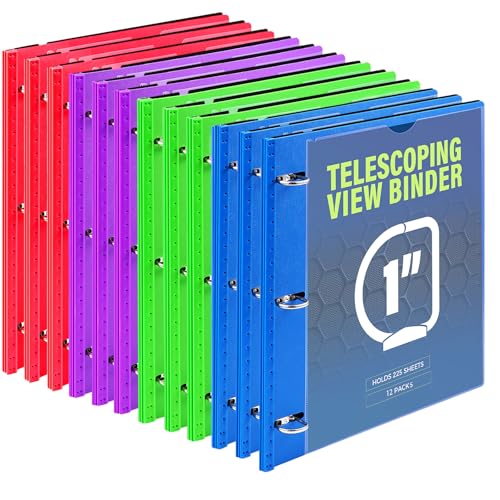 Image of WOT I 1 Inch Telescoping 3 Ring Binder 12 Pack, Expandable Flexible Binder with Customizable Front Cover & Clear Catalog Pocket,Holds 8.5 inchx11 inch Paper, Assorted Colors, School Office Supplies