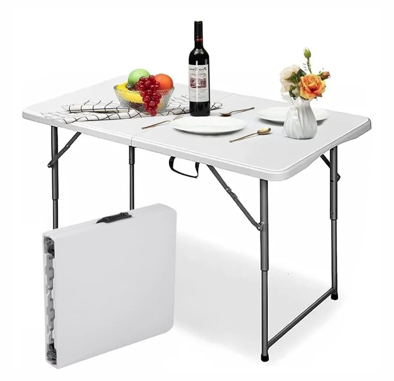 +gardenlife Mesa Plegable Plastico 1.2 Metros, Altura Regular, Portátil y Duradera, para Interior y Exterior, Excelente Calidad, Ideal para Patio, Jardín, Comedor, Eventos | Blanco