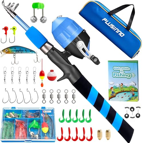 Product Image of the PLUSINNO Kids Fishing Pole, Portable Telescopic Fishing Rod and Reel Combo Kit - with Spincast Fishing Reel Tackle Box for Boys, Girls, Youth
