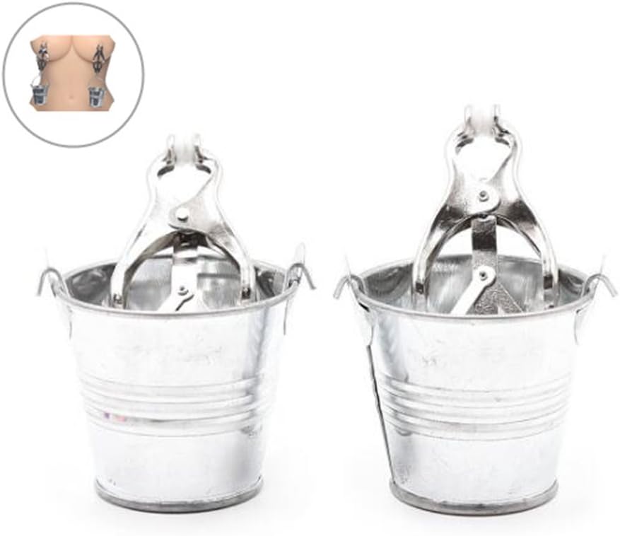 ZeHui 2PCS Female Funny Slave Bucket Labia and Nipple Clamps Jugs Weight Butterfly Clitoris Clamps Silver