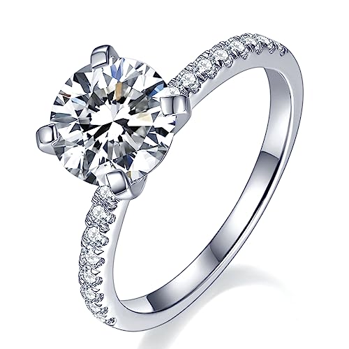 Mejewri Moissanite Rings for Women S925 Sterling Silver Simulated Diamond Ring 18K White Gold Plated Wedding Rings for Women Promise Ring Fake Engagement Rings 2CT H