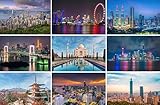 Postkarten-Set Asien - 9 Karten / Ansichtskarten: Fotos Bilder aus Hongkong Shanghai (China) Kuala Lumpur Bangkok (Thailand) Tokio (Japan) Singapur Taipeh Indien (Taj Mahal)