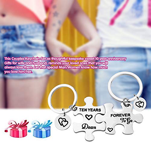 Ten-Years-Down-Forever-to-Go-Couples-Keyring-Puzzle-Piece-Matching-Pendant-Keychain-Set-10-Years-Anniversary-Keychains-Love-Gift-Couple-Jewelry-Promises-Jewelry-Gift-2Pcs