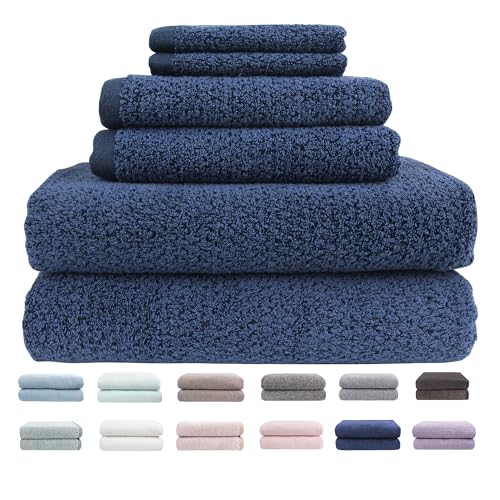 Everplush Diamond Jacquard 6 Pieces Bath Towel Set, Luxury Super Soft Oversized Bath Towels,Highly Absorbent & Quick Drying Towels for Bathroom Navy
