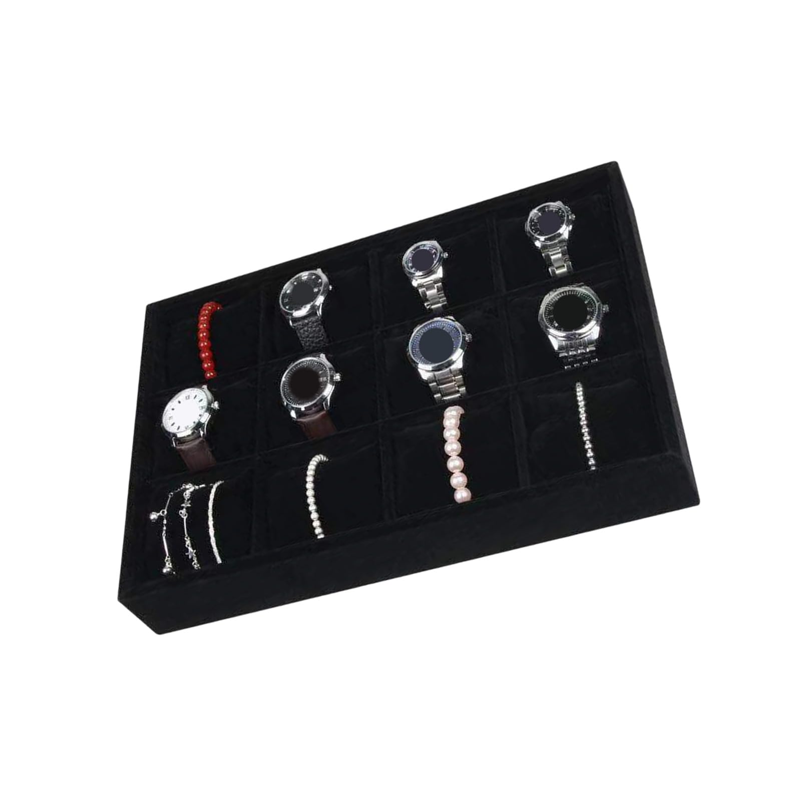 Buxuaaaa Black Velvet Stackable Flannel Watch Tray With 12 Section Storage And User Friendly Lightweight Design For Jewelry Display Flannel Jewelry Storage Tray