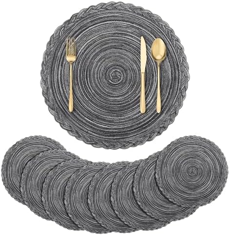 JZK Set Of 8 Grey Braided Round Table Mats And Coasters 4 Large Round jzk-set-of-8-grey-braided-round-table-mats-and-coasters-4-large-round