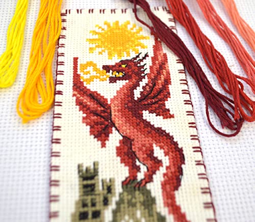 Image of Povitrulya Sun Dragon Mini Counted Cross Stitch Kit - Professional Artist Pattern - Small Bookmark Embroidery Set for Adults - High Definition 16 Count Aida - Frustration-Free Stitching (No Confetti)