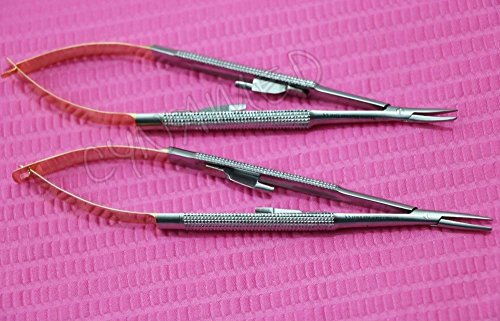 New German Stainless Set of 2 PCS CASTROVIEJO Micro Surgery Needle Holder Straight Curved 6 Inches Surgical Instruments