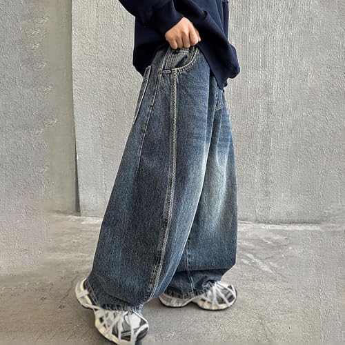 Boys Baggy Jeans 2025 Straight Wide Leg Casual Elastic Waisted Y2k Stretchy Relaxed Fit Denim Pants with Pockets3