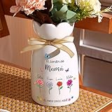 Jeweidea Jarrón de Cerámica Personalizado con Nombre Grabado, Regalo para Mamá, Regalo para Abuela, Regalo para Día de la Madre, Jarrón Blanco Mesa de Comedor Decoración para el Hogar (Jardín2)