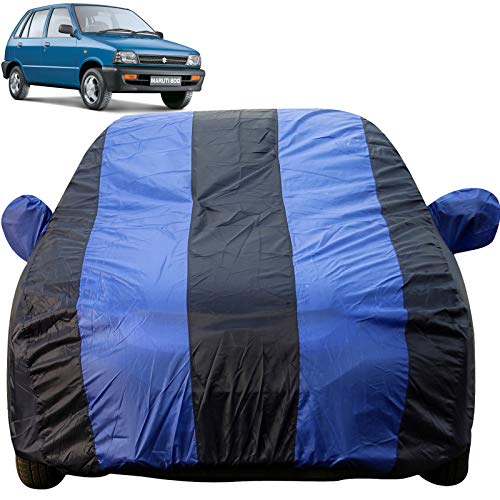 Image of Autofact Car Body Cover with Mirror Pockets Compatible for Maruti Car 800 (Triple Stitched, Bottom Fully Elastic, Royal Blue Color)