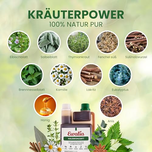 EWALIA Halswohlsaft | 1 l | Ergänzungsfuttermittel für Pferde | Mit Thymiankraut & Eibisch