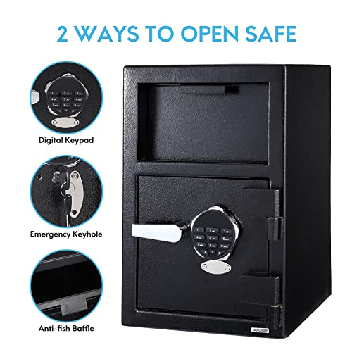 Depository Safe Digital Depository Safe Box, 13.7'' X 15.7'' X 19.2'' Electronic Steel Safe With Keypad, Locking Drop Box With Slot, Metal Lock Box With Two Emergency Keys For Your Valuables #TOP2