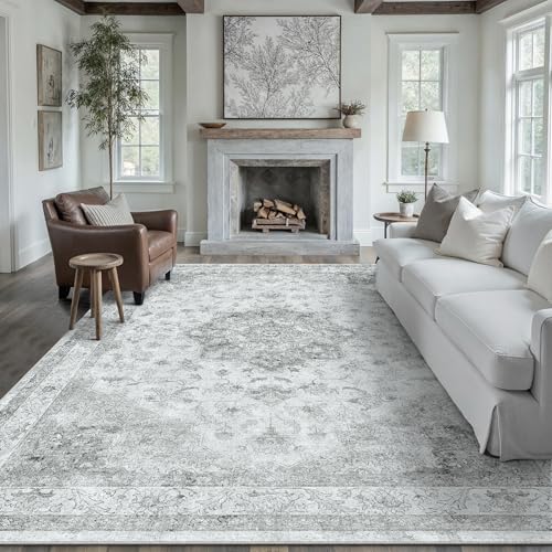 PureCozy Grey Gray Area Rug 8x10 Washable Vintage Carpet for