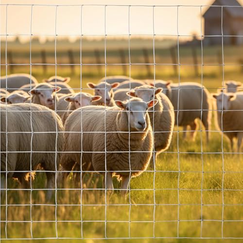 5Ft x 164Ft Galvanized Cattle Fence - Heavy Duty Farm Fencing for Hog, Goat, Sheep & Garden Protection, Zinc Coated Livestock Fence