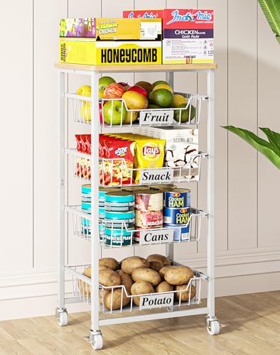 OKZEST 5-Tier Small Kitchen Storage Cart on Wheels with Pull-Out