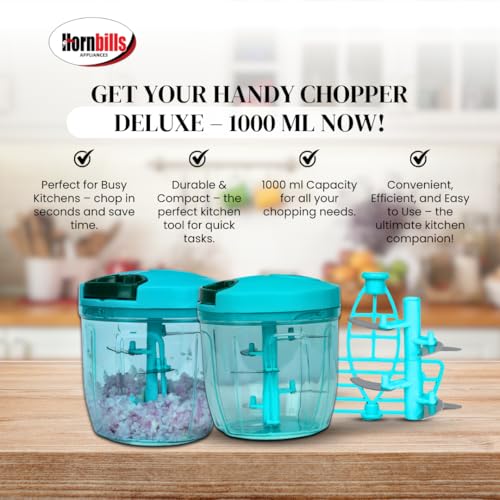 Image of Hornbills Vegetable Manual Chopper with 5 Blades 1000ml Kitchen Multi Blade Food Chopper for Vegetables Onion Garlic Hand Chopper Stainless Steel Blade Compact Vegetable Portable Mini Chopper |Green