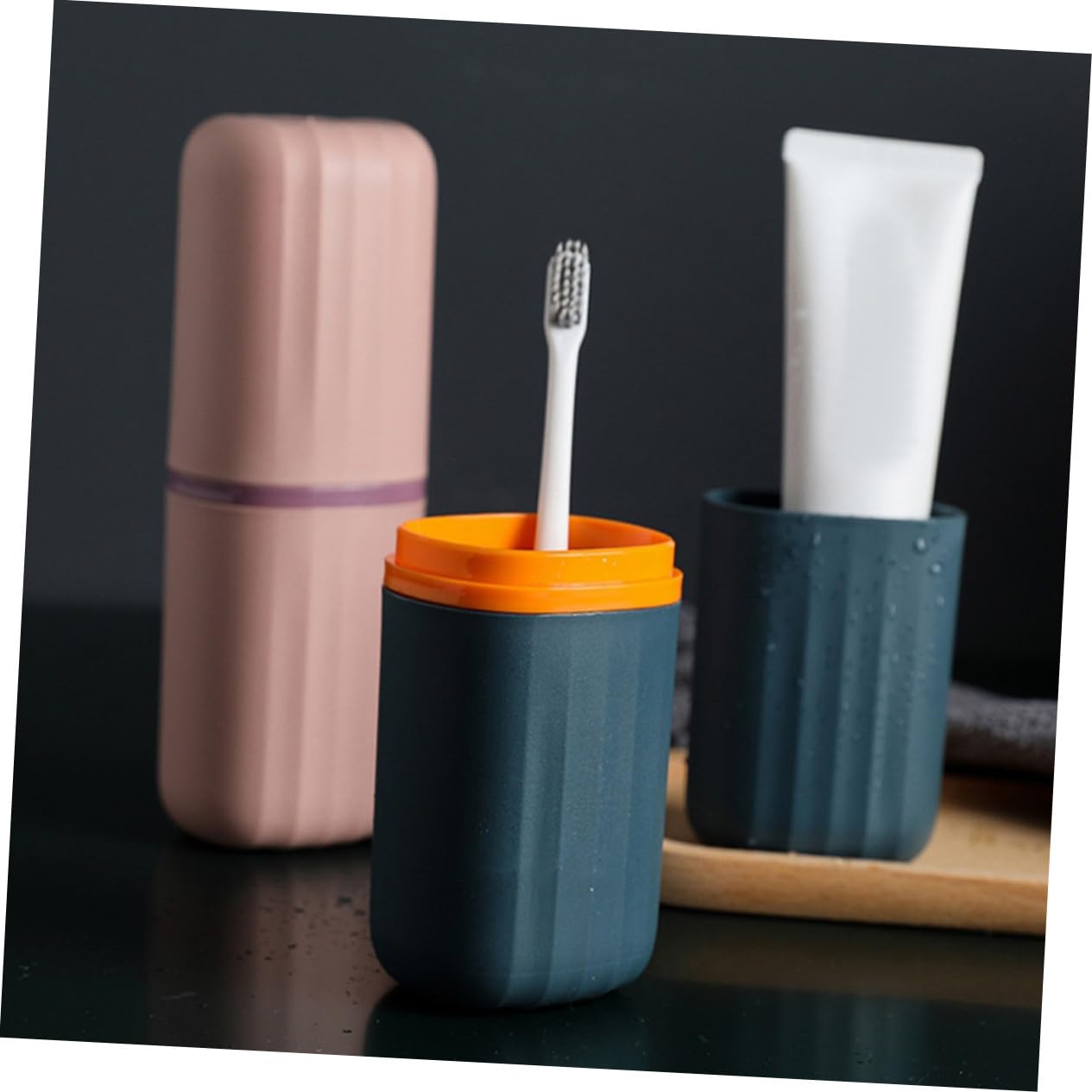 9 Piezas Tazas para Cepillos de Dientes de Viaje Plástico Reutilizable Diseño Minimalista Rosa y Azul Estuche Compacto para Almacenamiento y Enjuague para Uso Familiar y Viajes