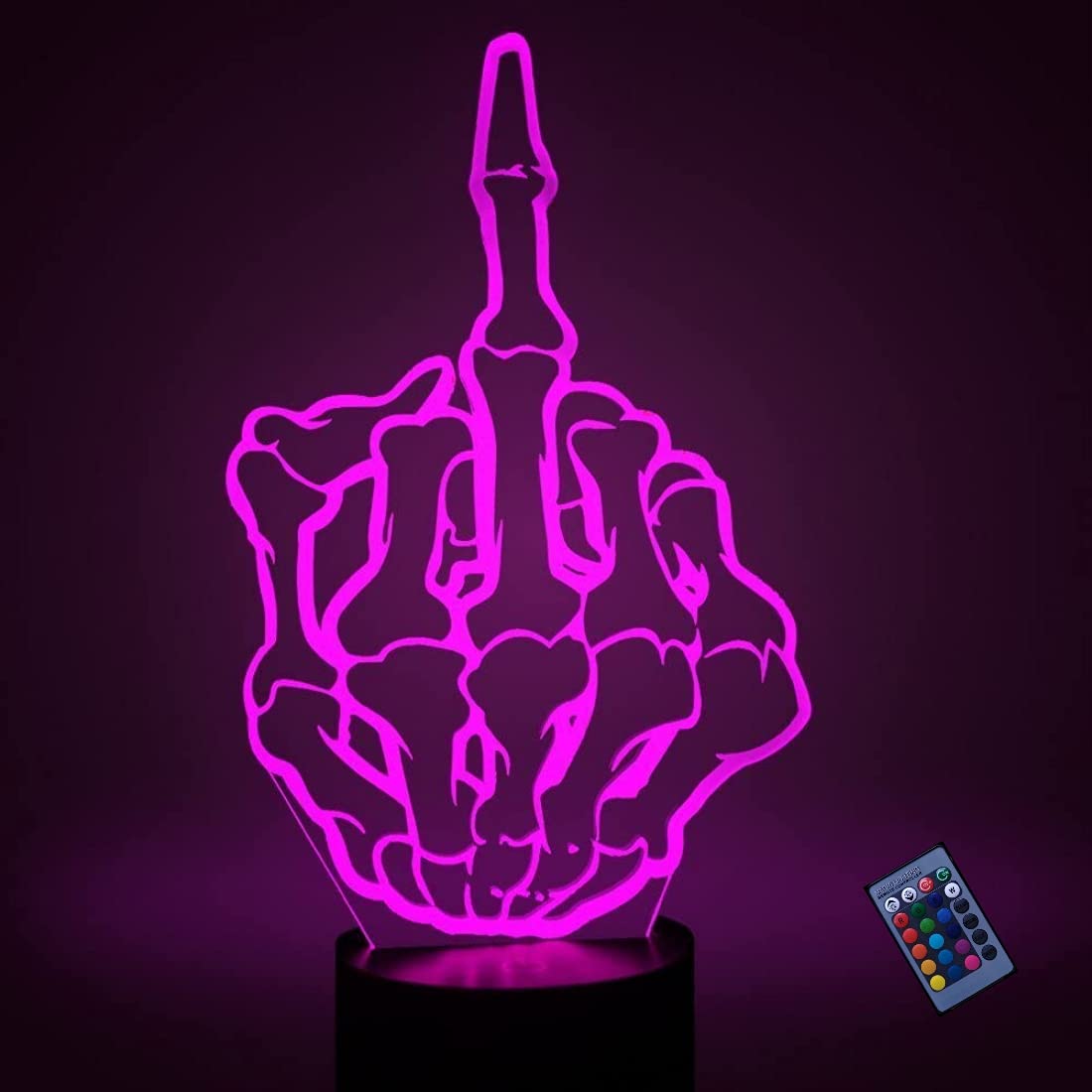 Ytdzltd 16 Colors Optical Illusion 3D Middle Finger Night Light Changing Usb Power Remote Control Touch Switch Decor Lamp Led Table Desk Lamp