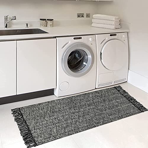 Collive Hallway Runner Rug, 2' X 5' Soft Washable Kitchen Runner Rug, Black Contemporary Modern Laundry Room Rugs Indoor Hand-Woven Cotton Carpet For Bedroom Entryway Front Door Farmhouse #TOP5
