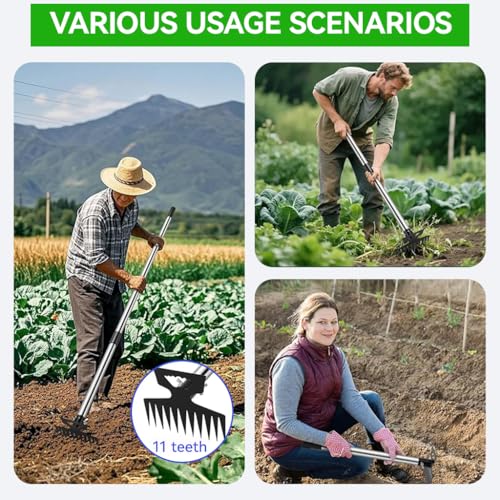 Image of HASTHIP 2-in-1 Weeder Tool 150cm Telescopic Rake Hoe for Garden Care