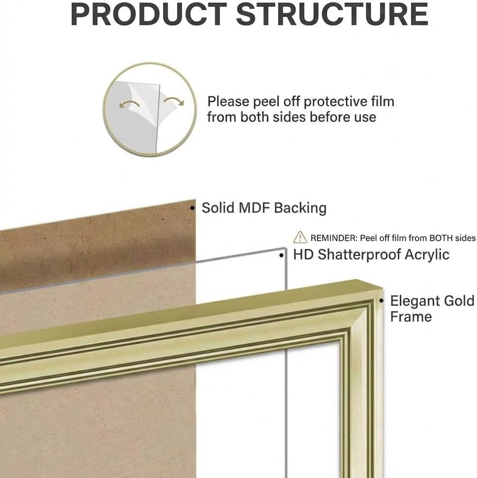 Picture Frames Gold, Gallery Style 16x24 Photo Frame for Wall Art, Fits 14x22 Photos, Modern Poster Frames for Prints and Artwork, Vertical or Horizontal Display - 1 Pack Artwork