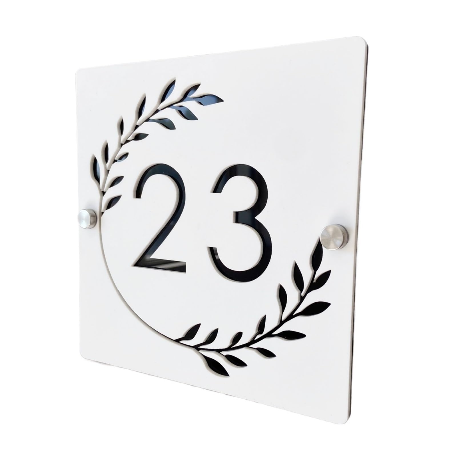 Señal de dirección acrílica, placa número casa, pared exterior, nombre habitación, clavos dorados, 1 ud(White Black,20X20CM Gold nails)