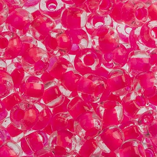 John Bead Preciosa Czech Seed Beads 32/0 (8mm) Crystal Color Lined Neon Pink - 250g Bulk Bag Beads for Jewelry Making and Crafts