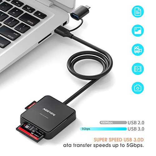 SD Card Reader USB C to Micro SD Card Reader Supports CF/CFI/TF, SDXC/SDHC/SD,MMC/Micro SDXC/Micro SD/Micro SDHC/MS, UHS-I Compatible for Galaxy S20, MacBook Pro/MacBook Air/iPad Pro 2020
