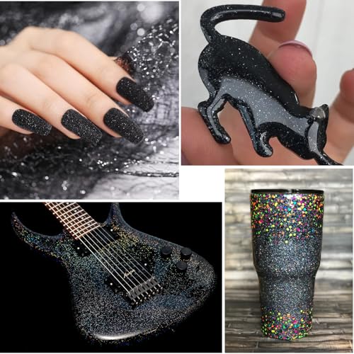 Dewocke Feiner Glitzer Pulver, 50g Nagel Glitzerpuder Schwarz, Glitzerpulver zum Basteln, Glitzer für Nageldesign, DIY-Projekte, Festdekorationen - Schwarz