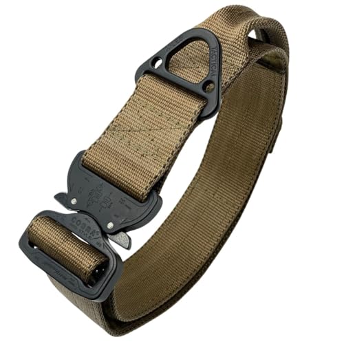 Miles Tactical Cobra Buckle Dog Collar Heavy Duty for Large Dogs K9 and Military Made in USA (Large with Handle, Coyote Brown)