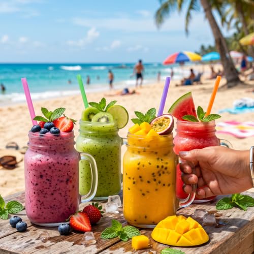 Image of Tomnk 10.3 inch Jumbo Smoothie & Milkshake Disposable Straws, 60 Pack Colorful | 0.4 inch Wide Food-Grade BPA-Free Plastic Straws for Thick Smoothies, Milkshakes, Iced Coffee, Bubble Tea & 12-24oz Tumblers