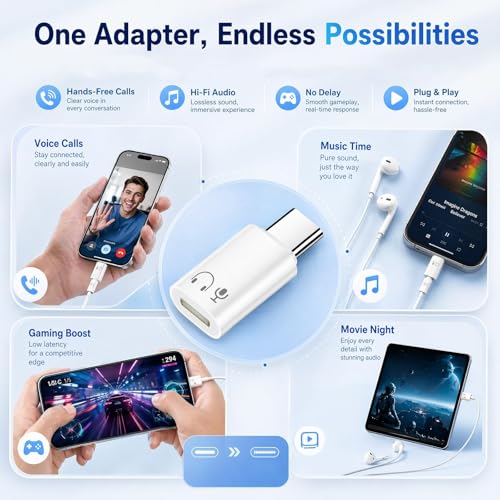 Adaptateur USB C vers Audio pour iPhone 17/16/15, pour iPad Air/Mini 6, Samsung Galaxy – Convertisseur Hi-FI avec Télécommande Inline, sans Charge ni Données, Blanc – vue 6
