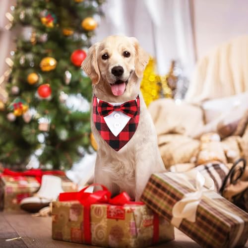 HDGDT Bandana de smoking de cachorro de Natal, smoking xadrez vermelho com gravata borboleta, fantas