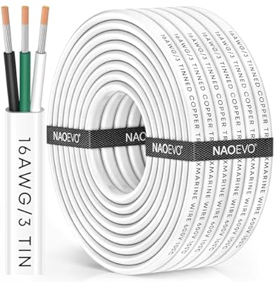 NAOEVO 16 Gauge Marine Wire, 16/3 Triplex Marine Electrical Cable, Waterproof/Insulated PVC/Oxygen-Free Tinned Copper 16 AWG Wire for Boat, Automotive, RV, Solar, LED, Trolling Motor (30FT)