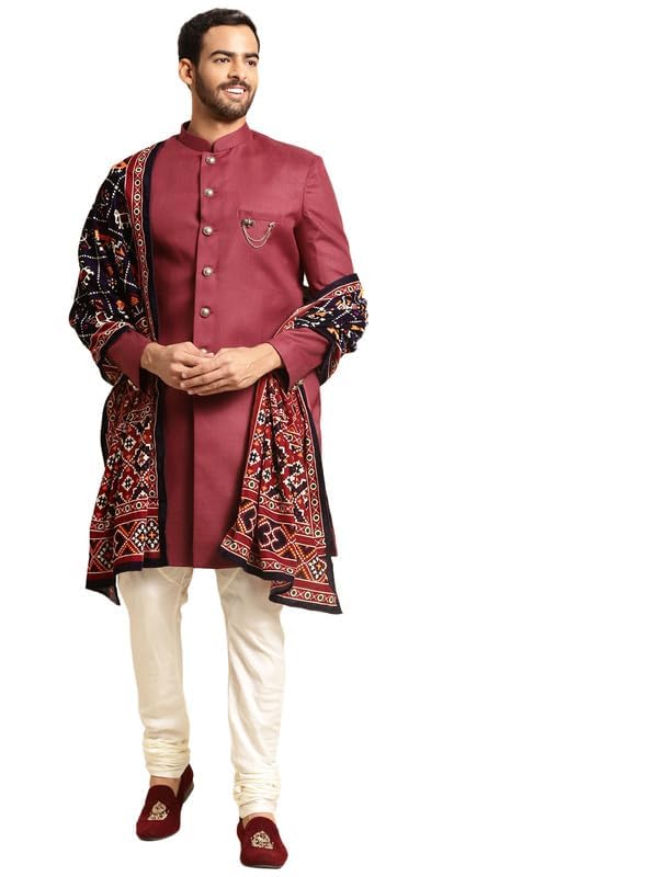 Men's Sherwani Set with Dupatta - Traditional Indian Ethnic Wear for Men - Ideal for Weddings, Festivals & Celebrations2