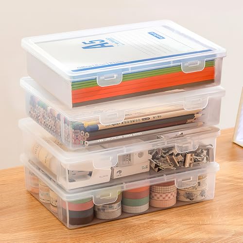 Nuyoah Aufbewahrungsbox mit Deckel A5 Kunststoffbox Klein 4Stk Plastikbox mit Deckel Stiftebox Tragbare Archivbox mit Snap-Dicht Stapelbare für Papier...