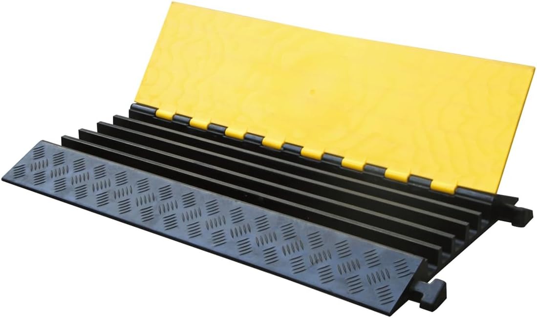 Kable Kontrol Atlas Heavy Duty Cable Protector Ramp - 5 Channel - 1 Pc - 36" Long Black & Yellow - 36,000 Lbs Capacity - Rubber Speed Bump Wire Protector Cord Cover - CP9988