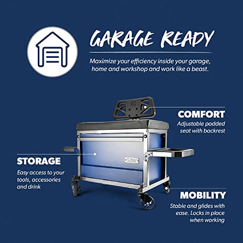 Urbantransit The Beast Duty Shop Stool With Backrest - 500 Lb Capacity Rolling Stool For The Garage With Tool Storage, Cupholder And 360 Degree Wheels - An Ideal Workshop And Mechanic Stool #TOP2